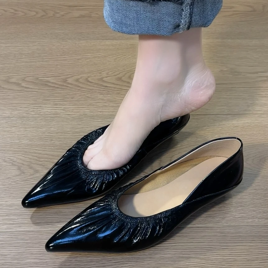 2025年夏季尖头软皮软底单鞋舒适气质低跟一脚蹬浅口耙耙鞋女鞋