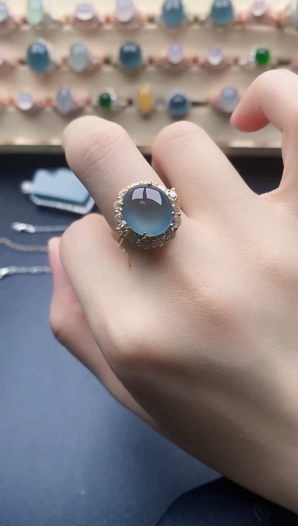 翡翠戒指银S925镶嵌一物一证一礼盒