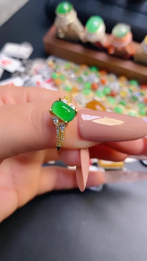 银S925镶嵌戒指翡翠天然