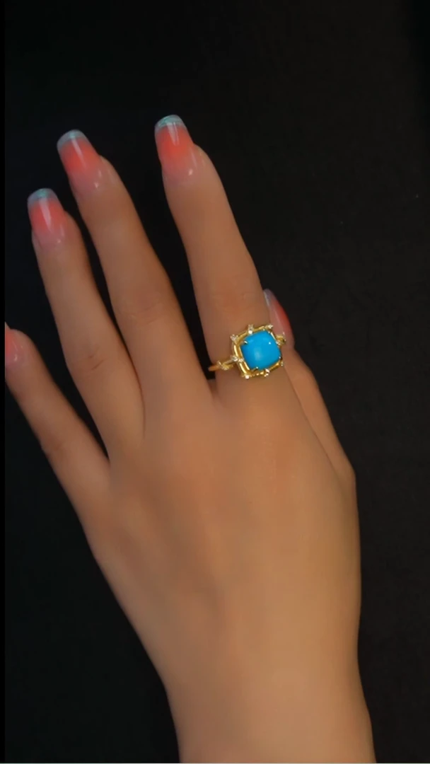 银S925镀金镶嵌绿松石戒指发货一件