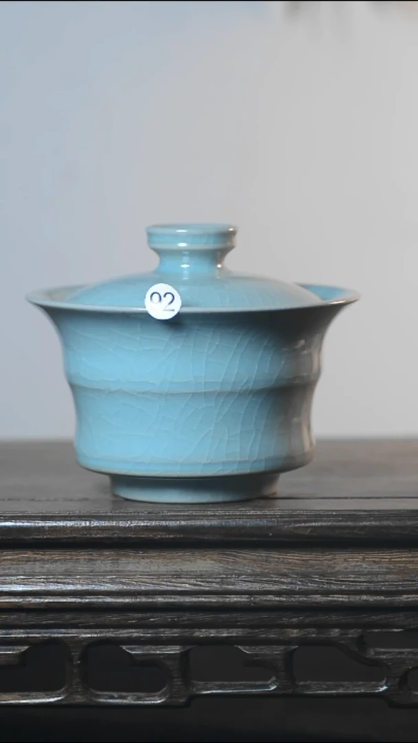 92号手工竹节盖碗全品清凉寺汝瓷
