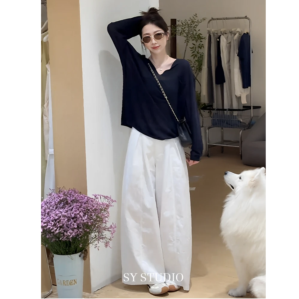 2025新款穿搭一整套高级感薄款长袖T恤宽松慵懒风休闲阔腿裤套装