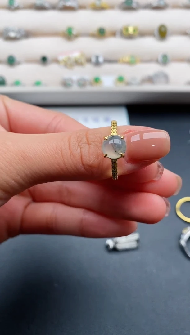 银S925镶嵌戒指翡翠缅甸天然A货翡翠222   2-4