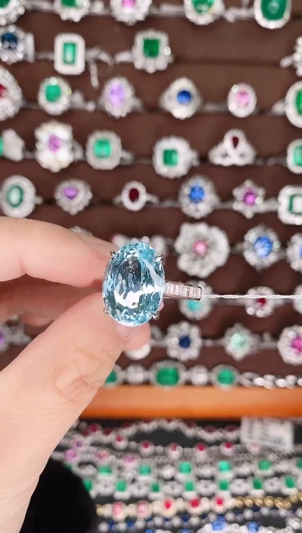 【闪购商品】海蓝宝石戒圈18K金镶嵌18K金戒指