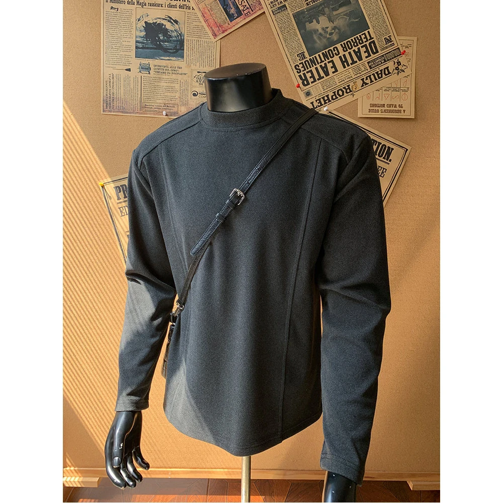 300g重磅解构线条德绒打底衫长袖男士秋冬cleanfit保暖内搭卫衣