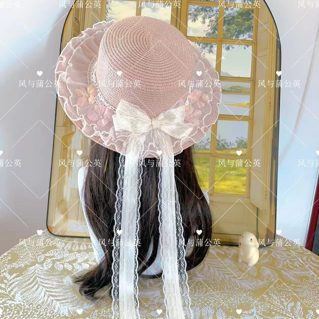 原创新款公主风甜美花系仙子女夏帽子编织草编百搭夏季仙女草帽