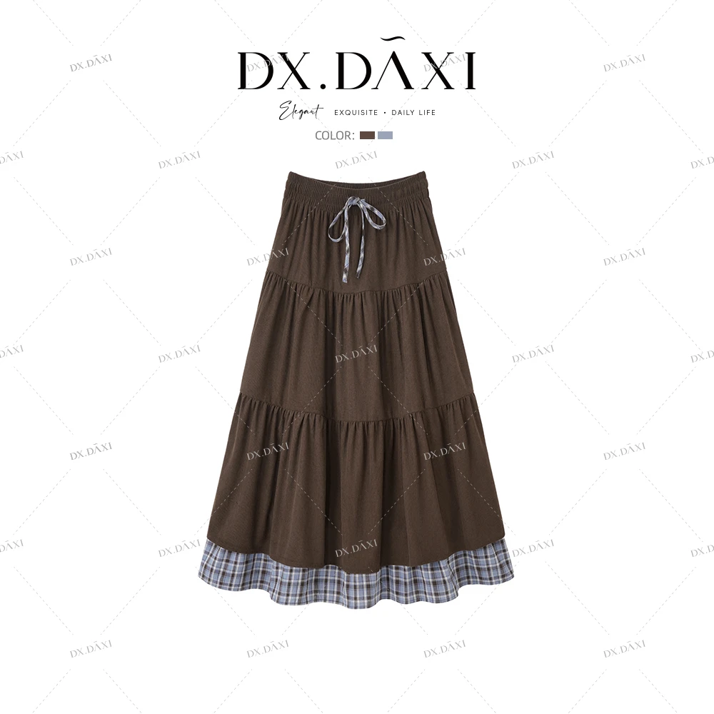 DX.DAXI【格林】吵吵家灯芯绒半身裙拼格子设计感小众44404
