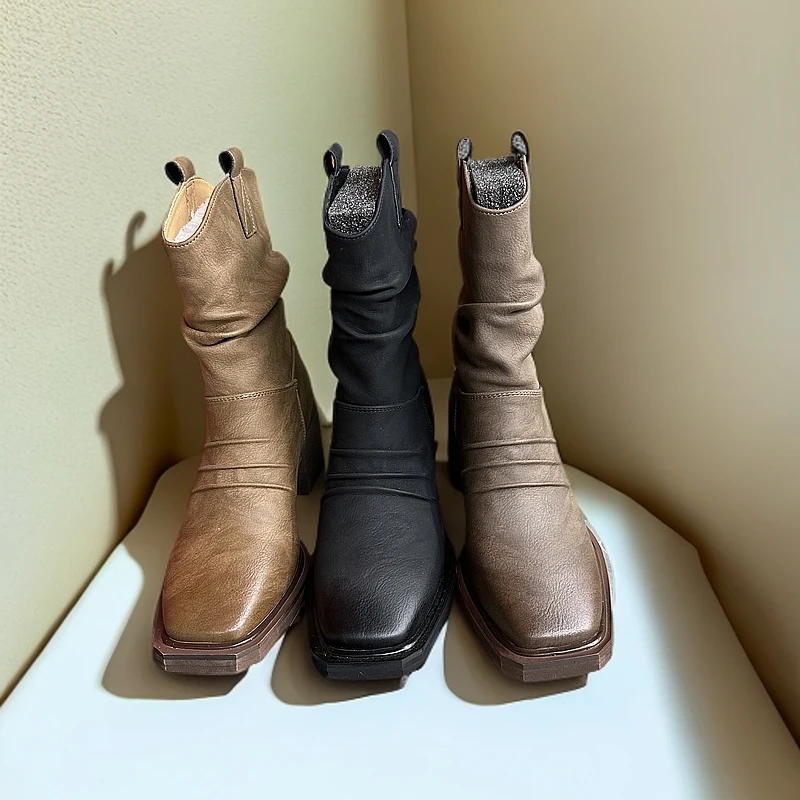 999-8圆头法式休闲风马丁靴马靴潮流百搭休闲时尚英伦风筒靴皮靴