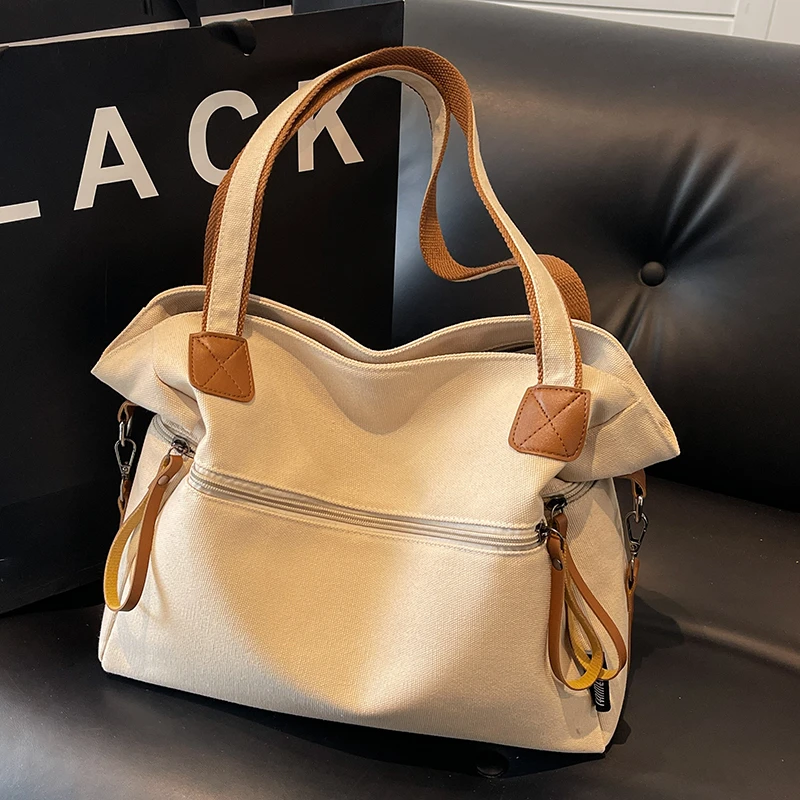 爆款慵懒风复古帆布包包女大容量通勤单肩包大学生上课书包托特包