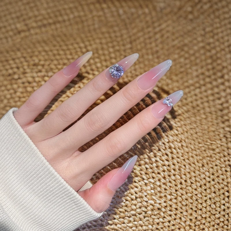 【紫喜】主钻华子 手工穿戴甲 温柔气质显白简约美甲指甲贴