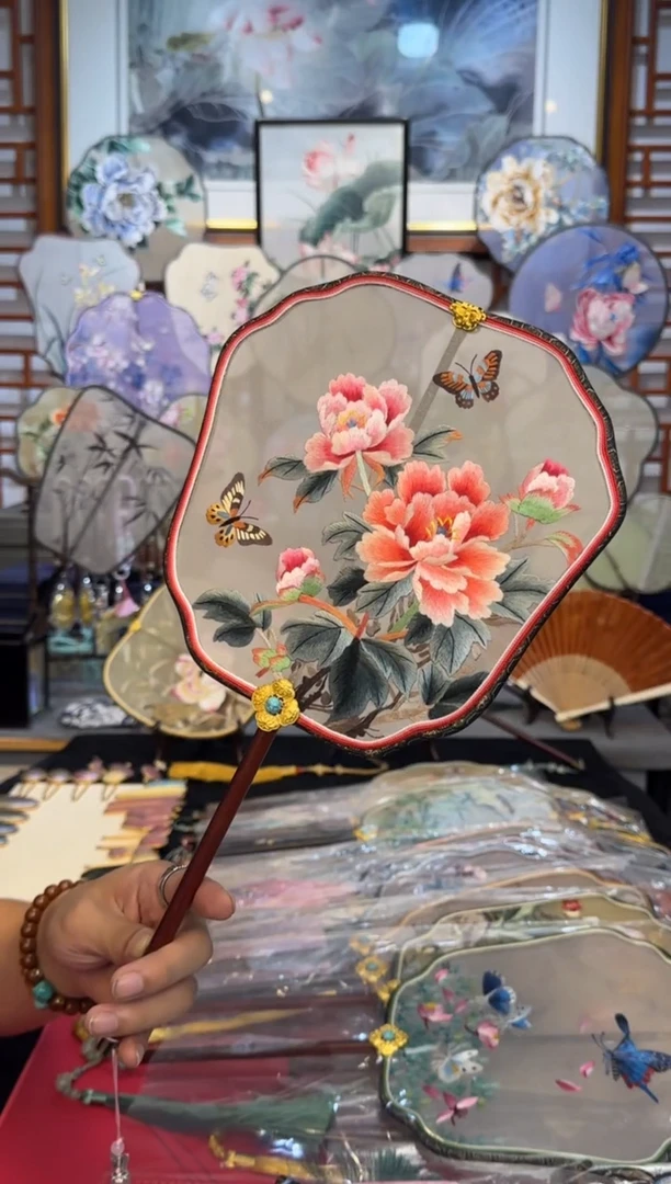 扇子纯手工苏绣团扇 买一送一