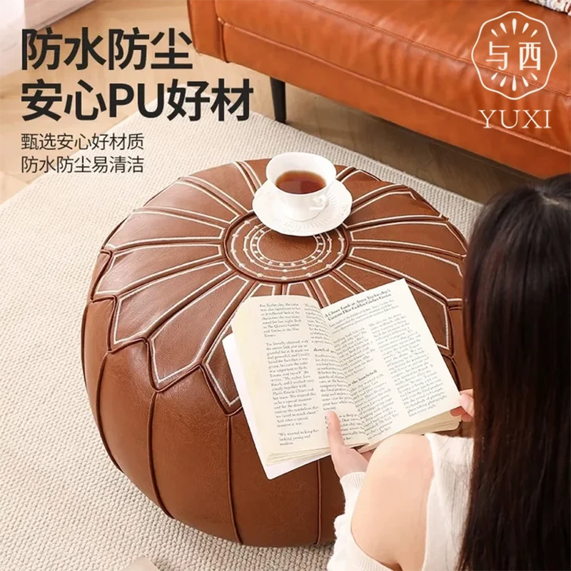 YUXI/与西摩洛哥风格油蜡皮坐垫坐墩地上蒲团榻榻米垫脚凳免洗