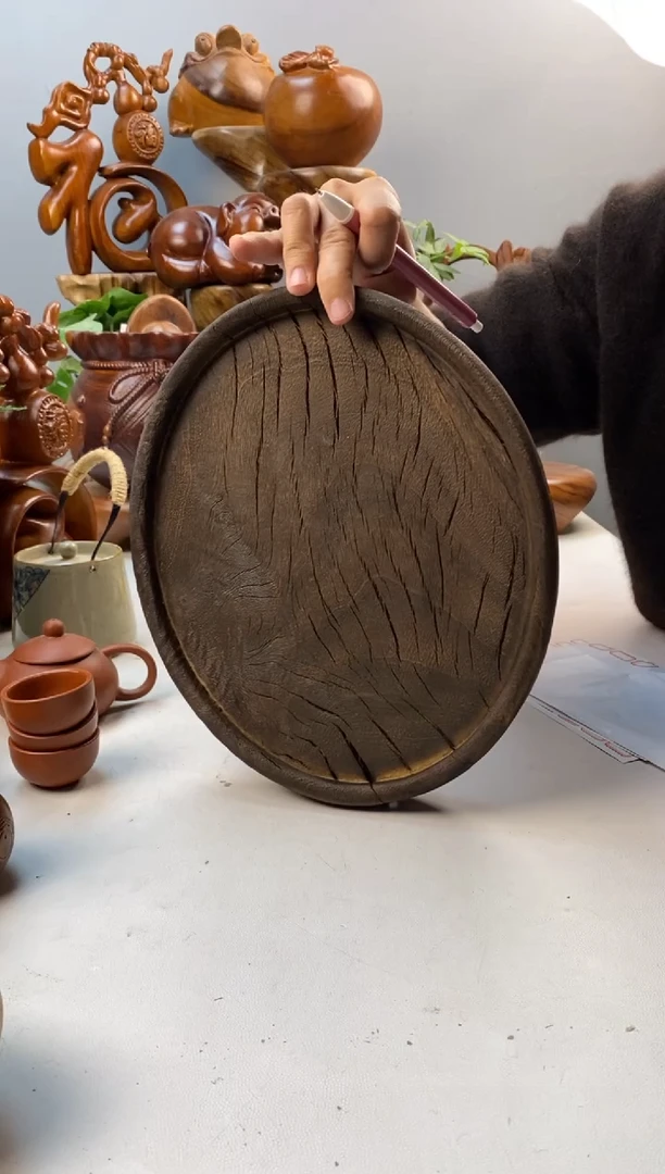 香樟木A73侘寂风椭圆盘/尺寸28*23*4