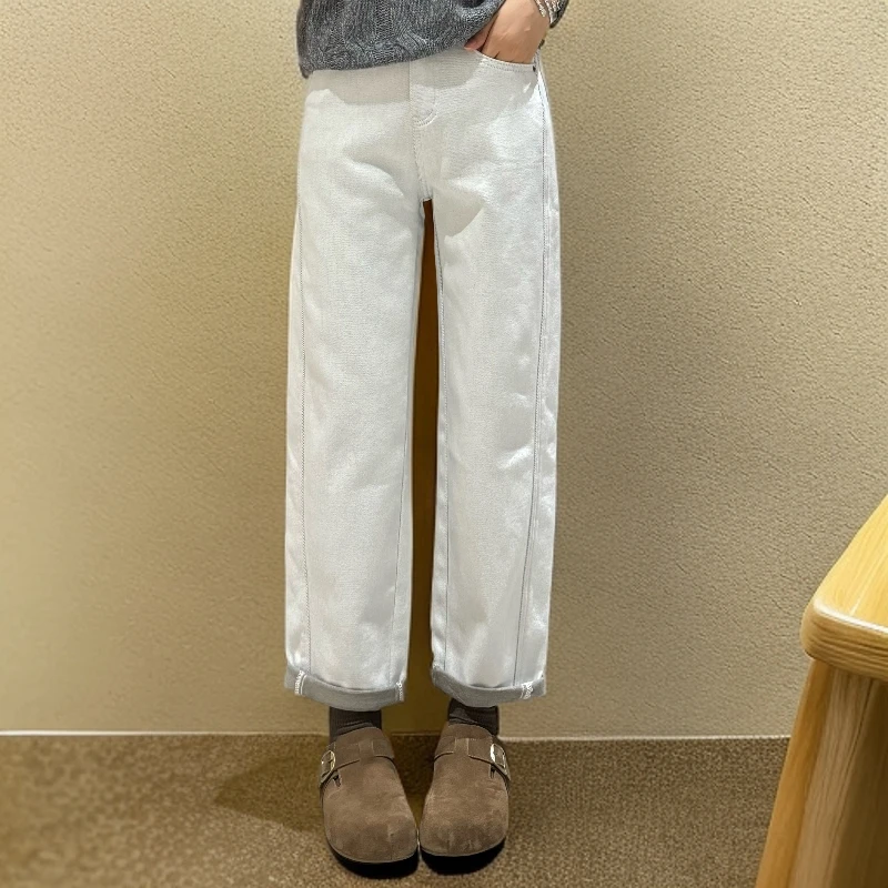 宿慕SUMU加绒牛仔弯刀九分裤2025新9-20显瘦百搭加绒牛仔裤35073