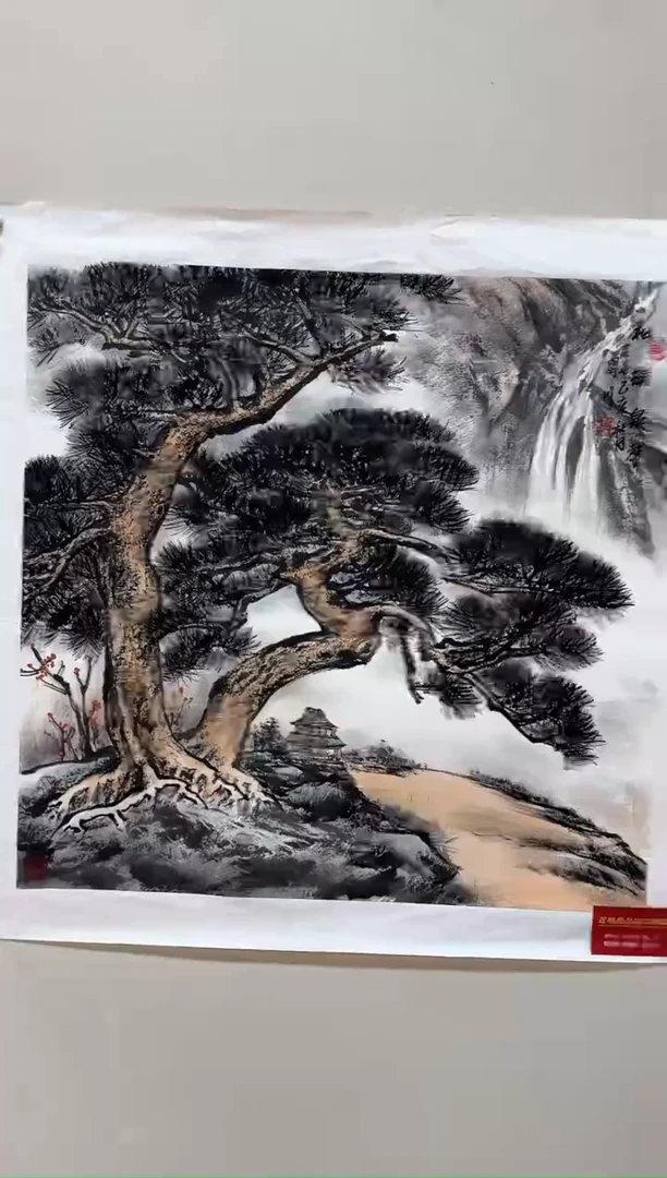 国画贺润川-4平尺-山水-红袍