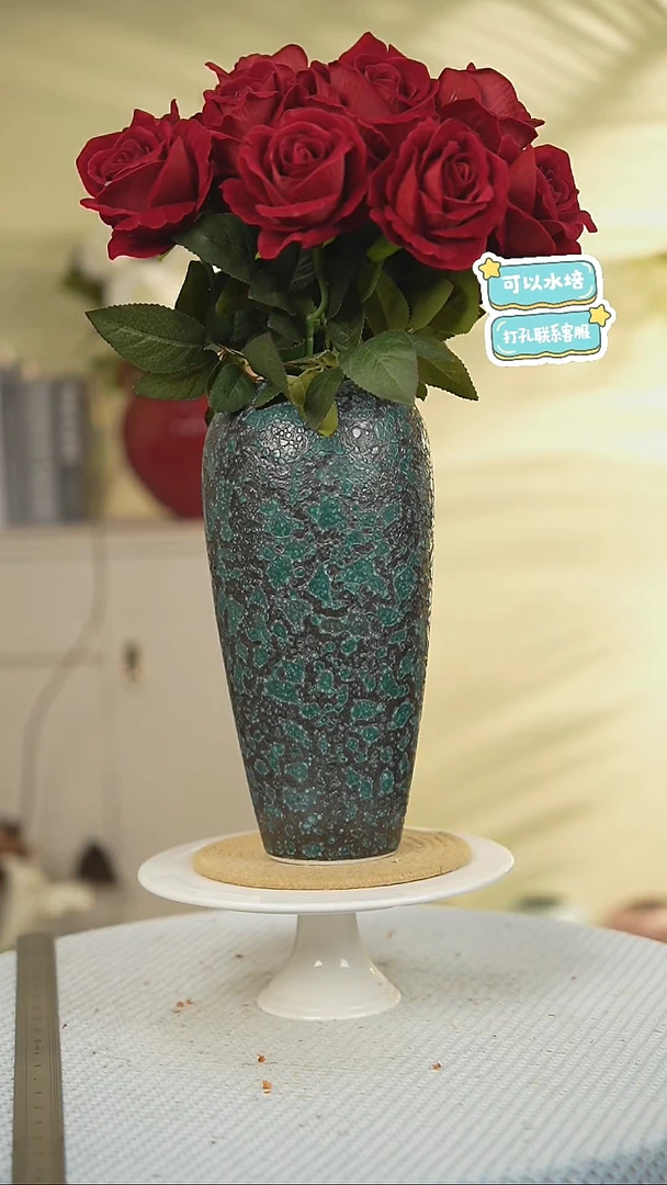 高款峰窝绿景德高温陶瓷花瓶摆件