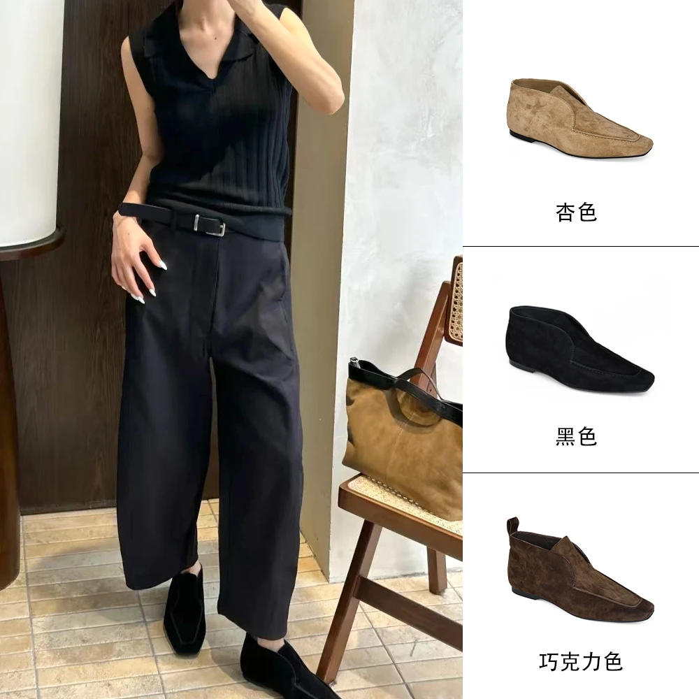MANIKAGUAN25年秋冬新款反绒休闲短靴百搭平底瘦瘦靴踝靴MK203821