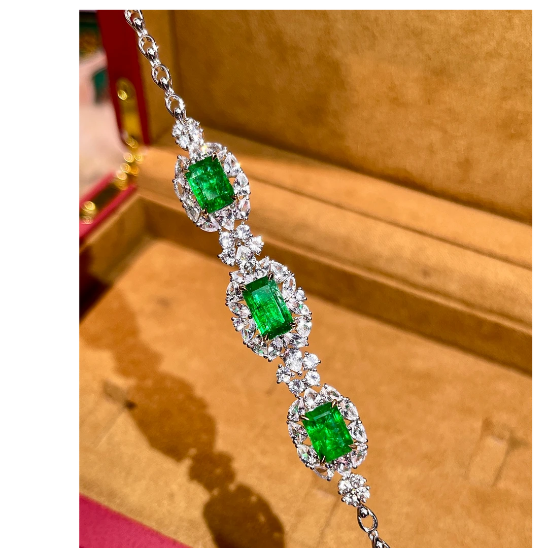 百搭气质18K金天然祖母绿手链轻奢时尚