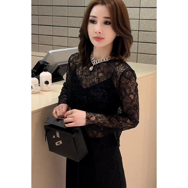 LUXURYMEMO【爱丽丝】时髦精强推_立体重工镂空蕾丝轻薄套装