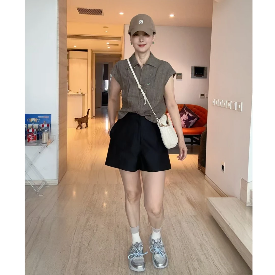 【维姐精选】YMX 意大利色织软亚麻无袖翻领上衣