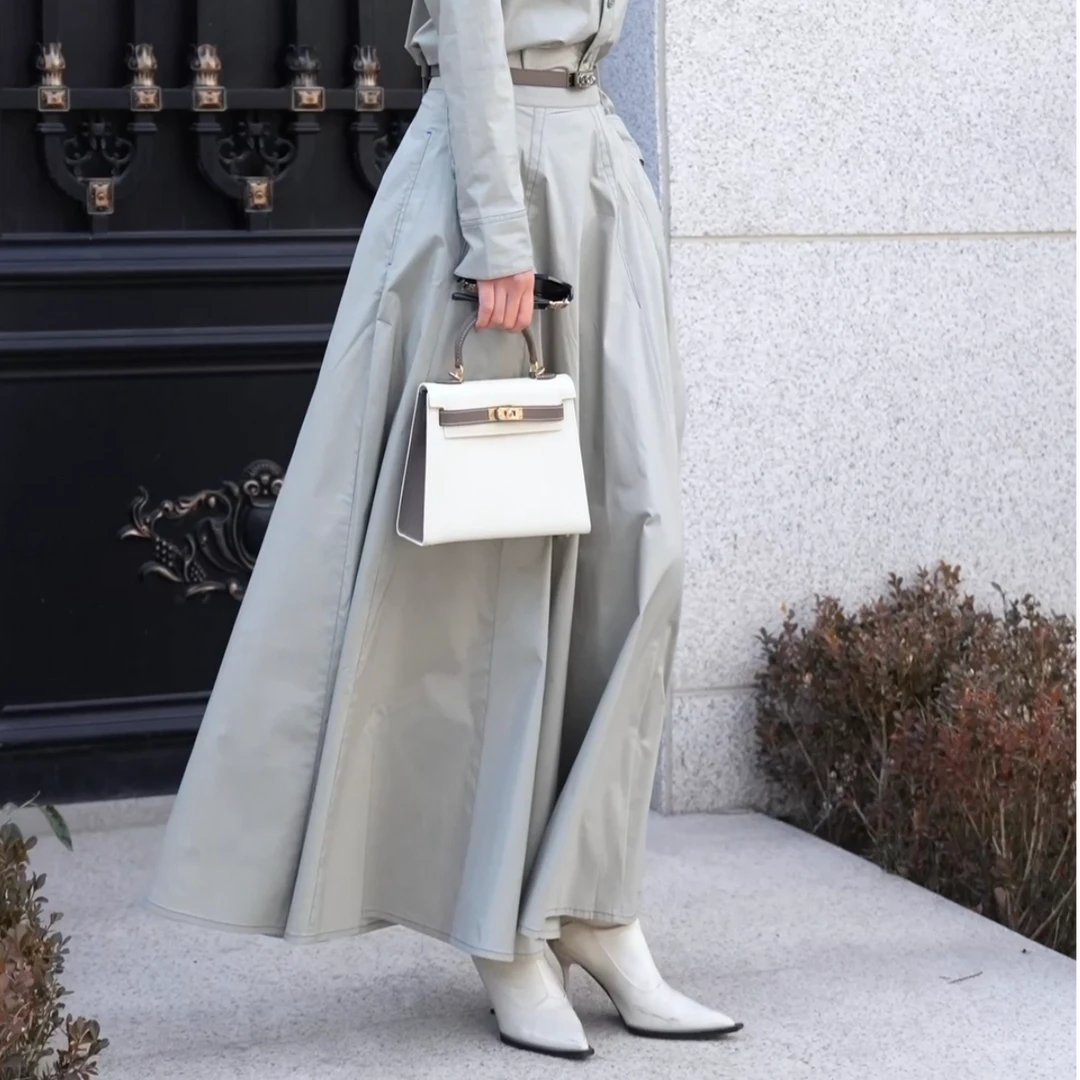 AMASS/阿玛施新款高腰短裙轻奢显瘦A字中长款半身裙520017简约