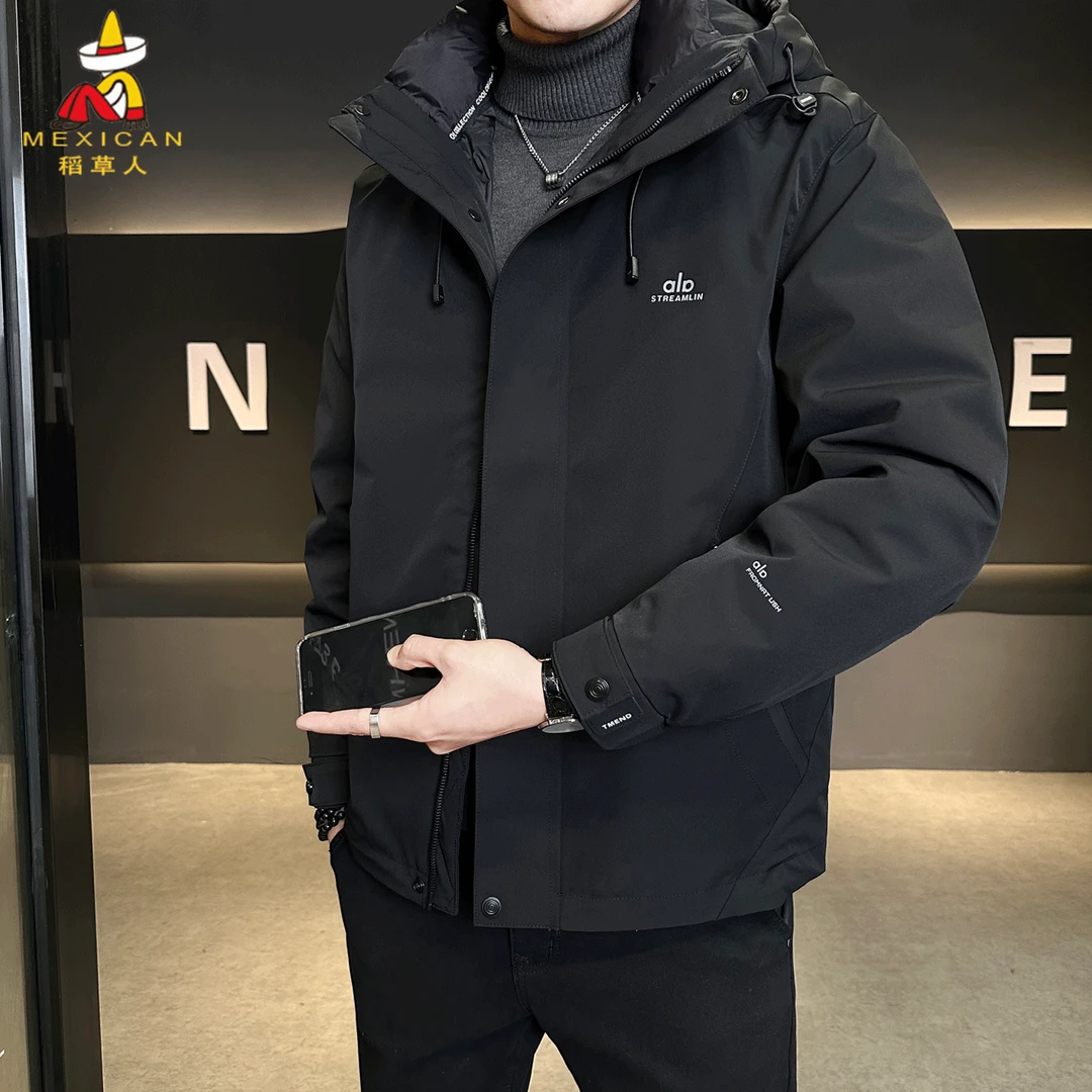 稻草人冬季保暖羽绒服男装2025新款潮流宽松休闲加厚短款连帽外套