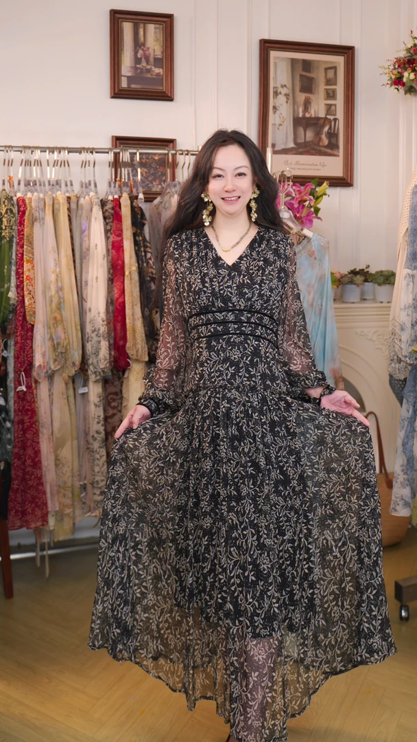 新【阿程真丝-华尔兹舞曲】桑蚕丝连衣裙YY59215