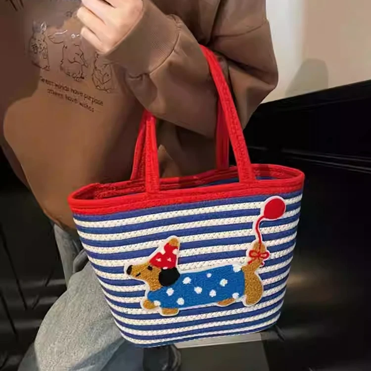 腊肠狗休闲钥匙包手提包敞口托特包编织包菜篮卡通便携ins耐磨