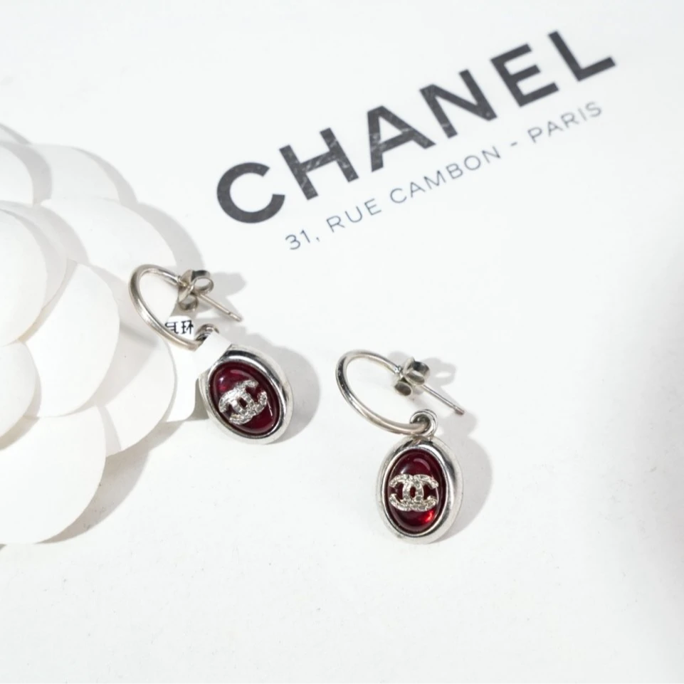 95新 Chanel/香奈儿 柚礼中古/香奈儿红琉璃耳钉lz509520