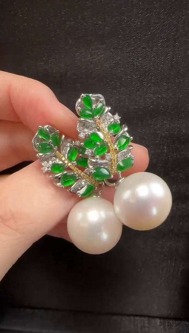 18K金镶嵌翡翠耳饰948麦穗一对