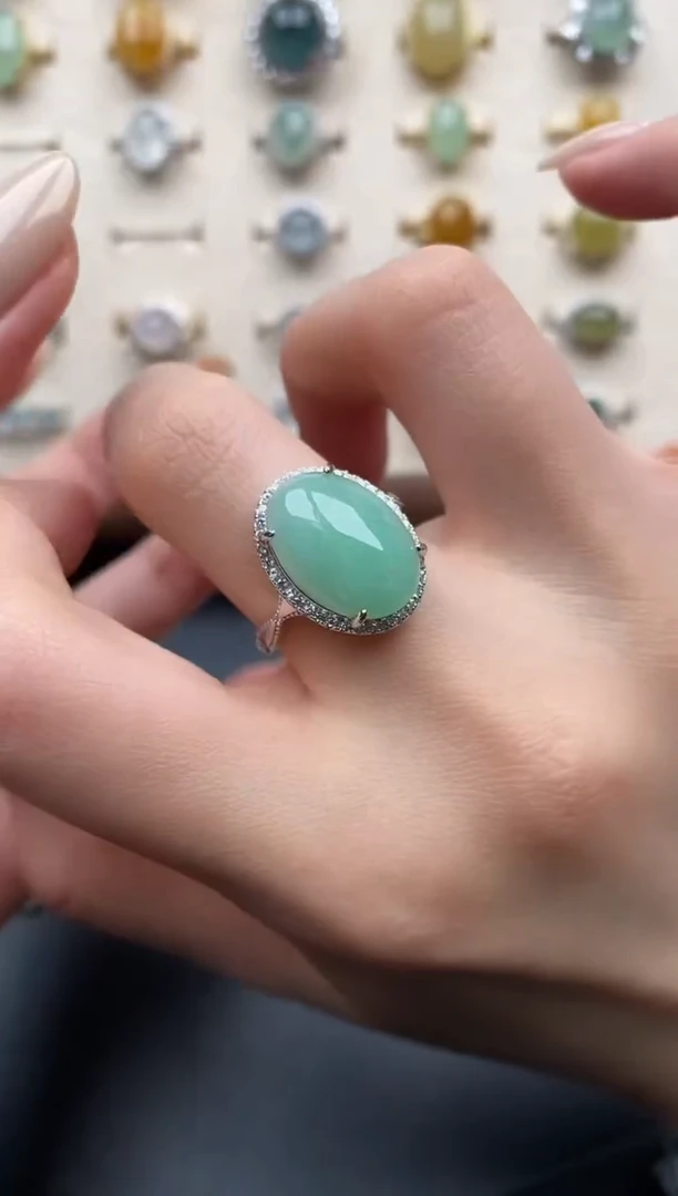 银S925镶嵌戒指翡翠一物一证一礼盒