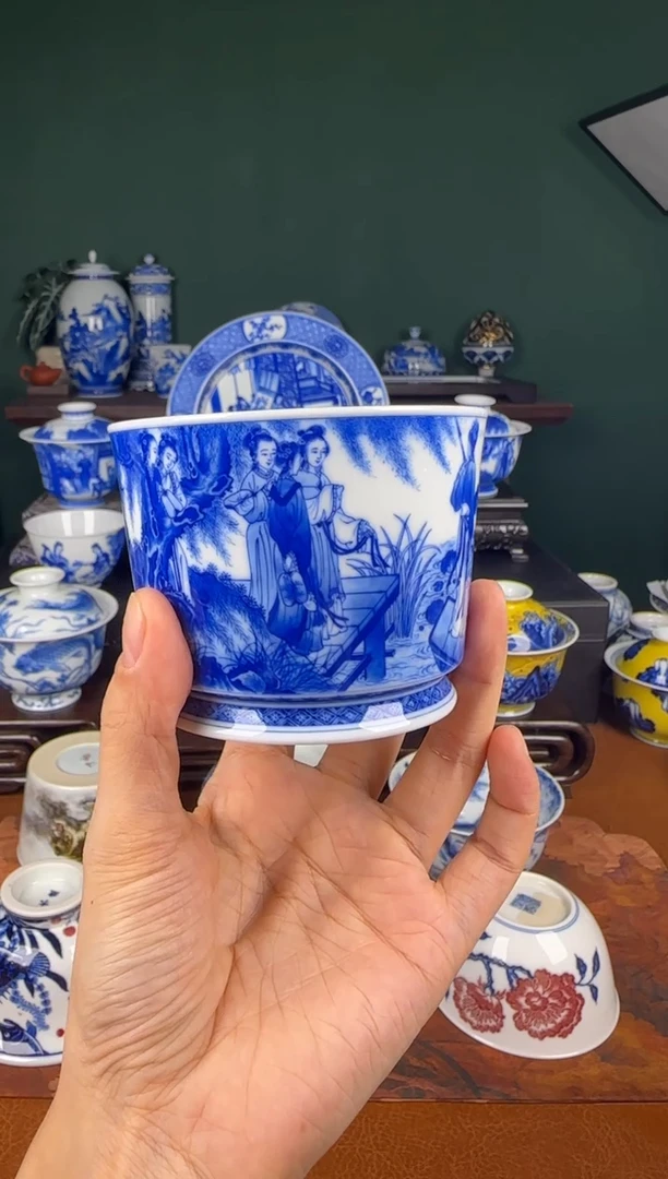 杯仪贤堂。 重工采莲图。 大容天杯