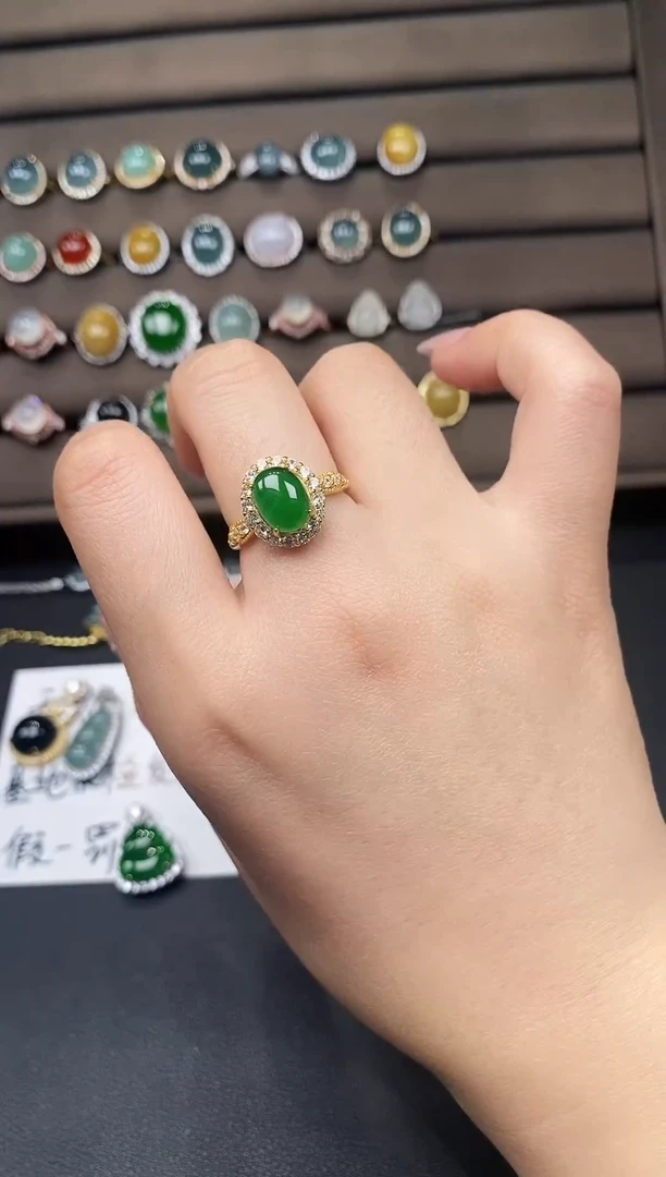 银S925镶嵌戒指翡翠3477