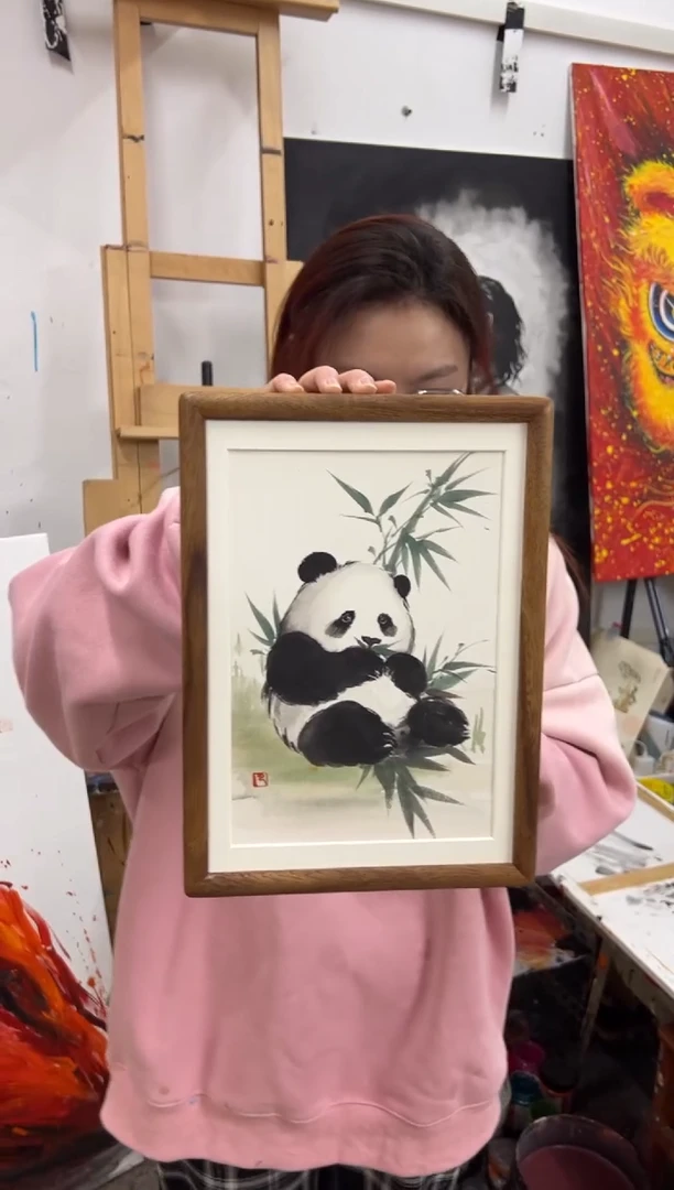 【闪购商品】丙烯画早川老师熊猫摆台