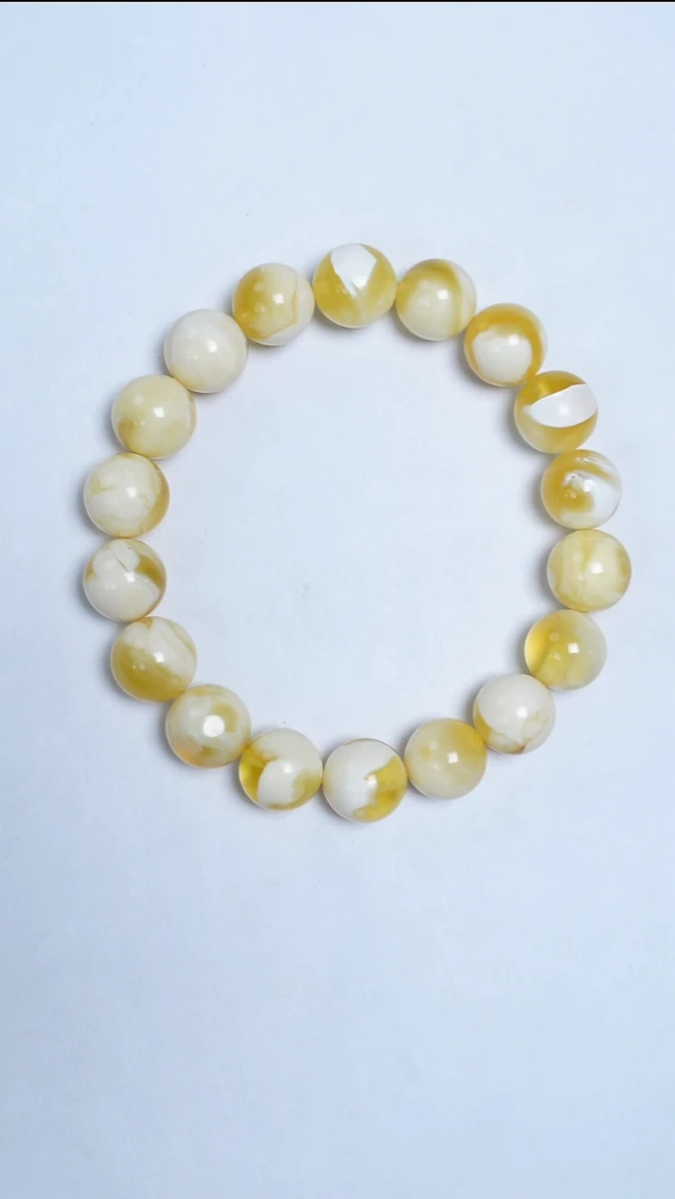 手链蜜蜡未镶嵌金妖白圆珠手串11mm