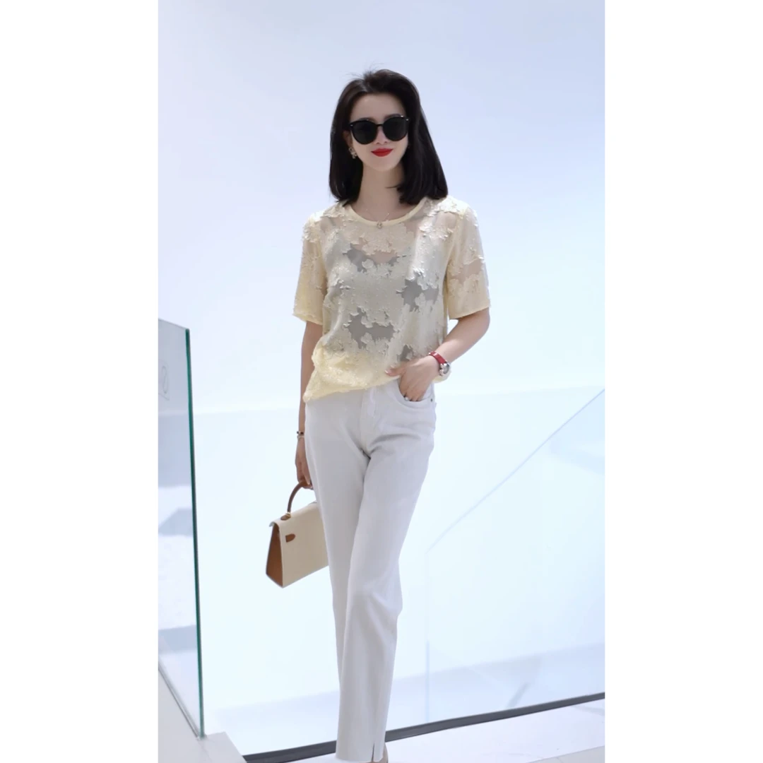 【彩碎】100桑蚕丝烧花短袖25001