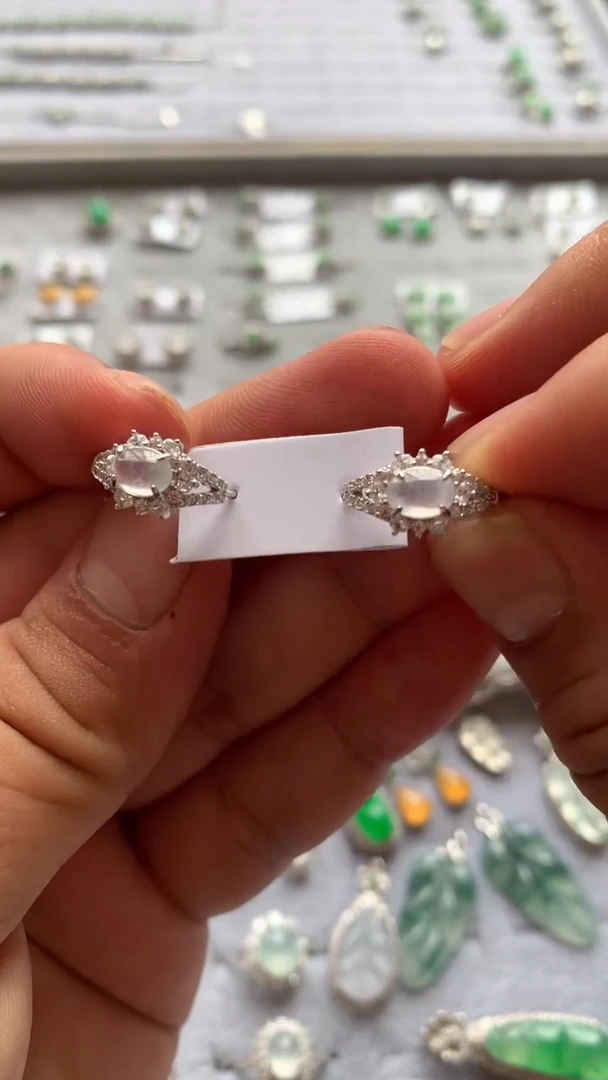 翡翠银S925镶嵌耳饰高冰