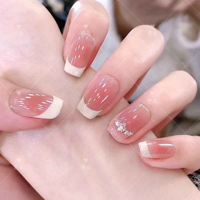 法式纯手工穿戴甲美甲短款中长款显手白指甲油胶手工制作甲片简约