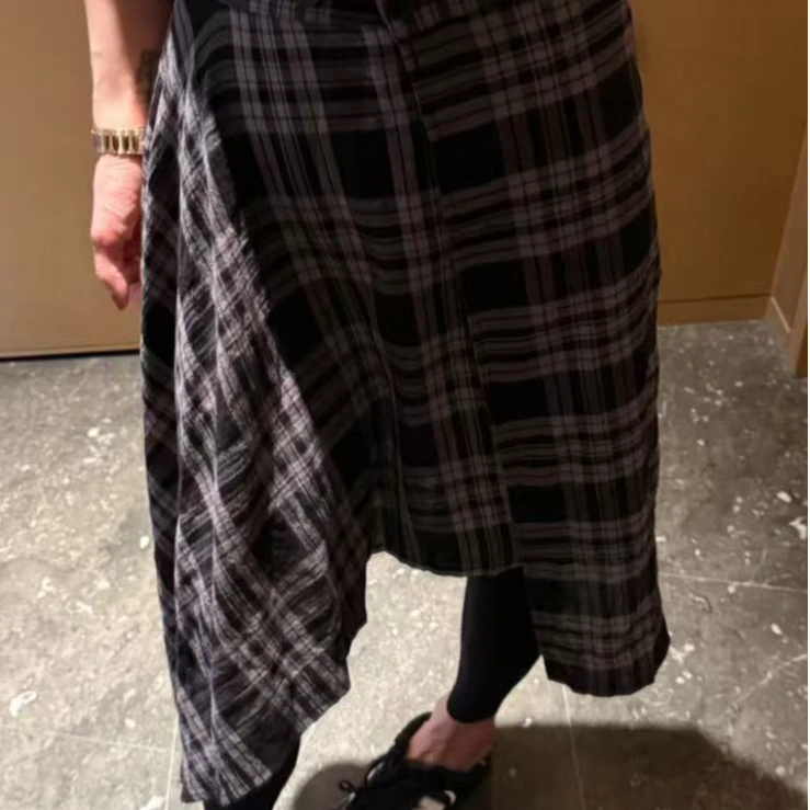 【岩哥推荐】春季新款韩系复古设计感格纹半身裙