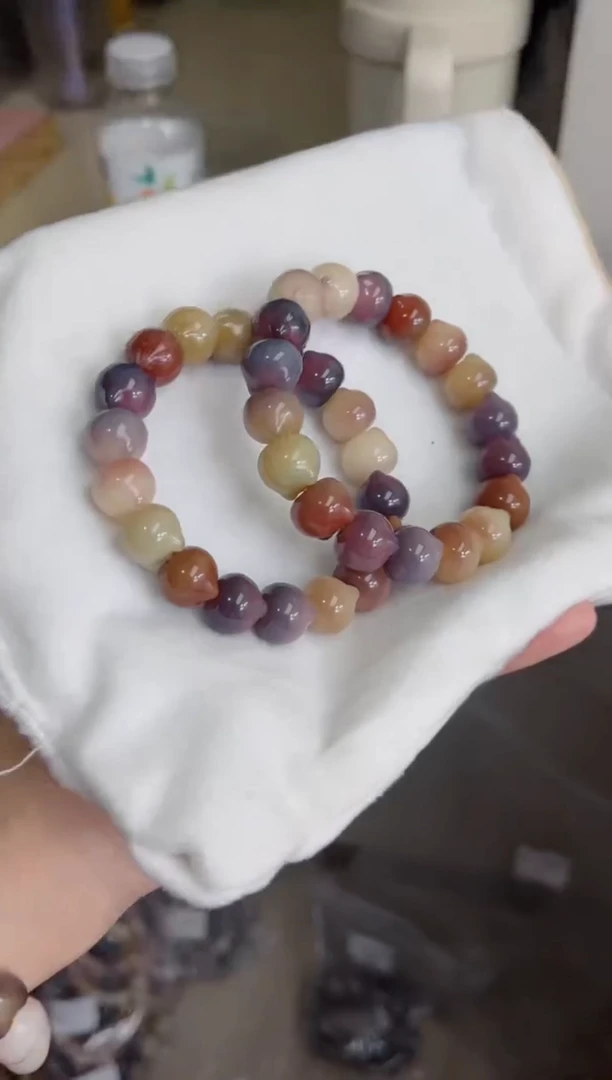 菩提根/象牙果手串a19紫美人玉化猫猫头13mm手串