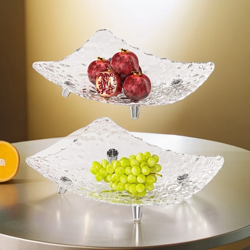 家用高品质北欧风冰川纹轻奢复古亚克力水果盘客厅茶几零食干果