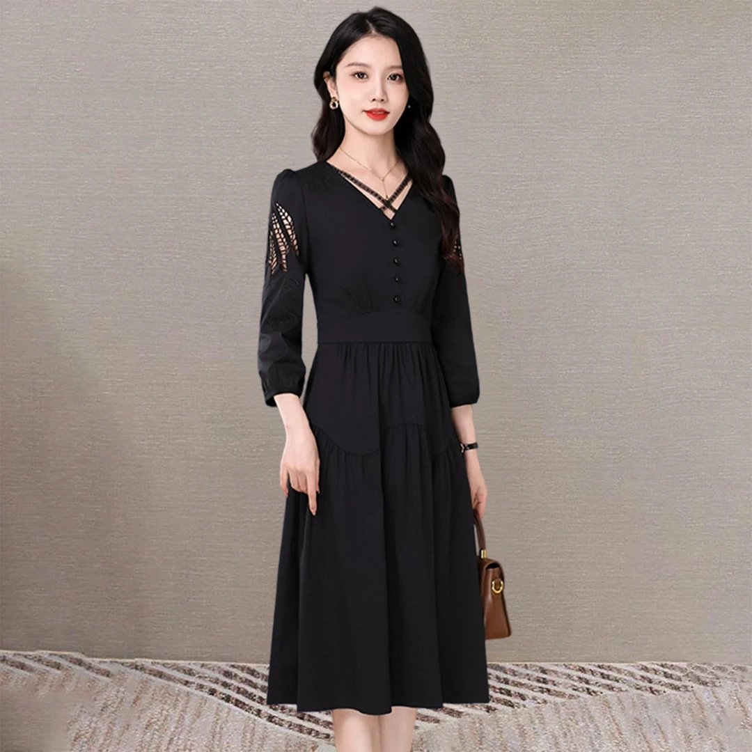 【可蓓儿】广州十三行爆款长袖连衣裙春秋女2025新款高档妈妈妈妈装