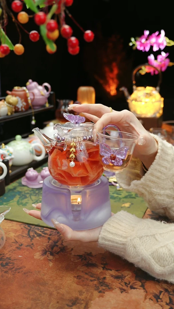 【闪购商品】紫色温茶台+茶壶+链子+杯子