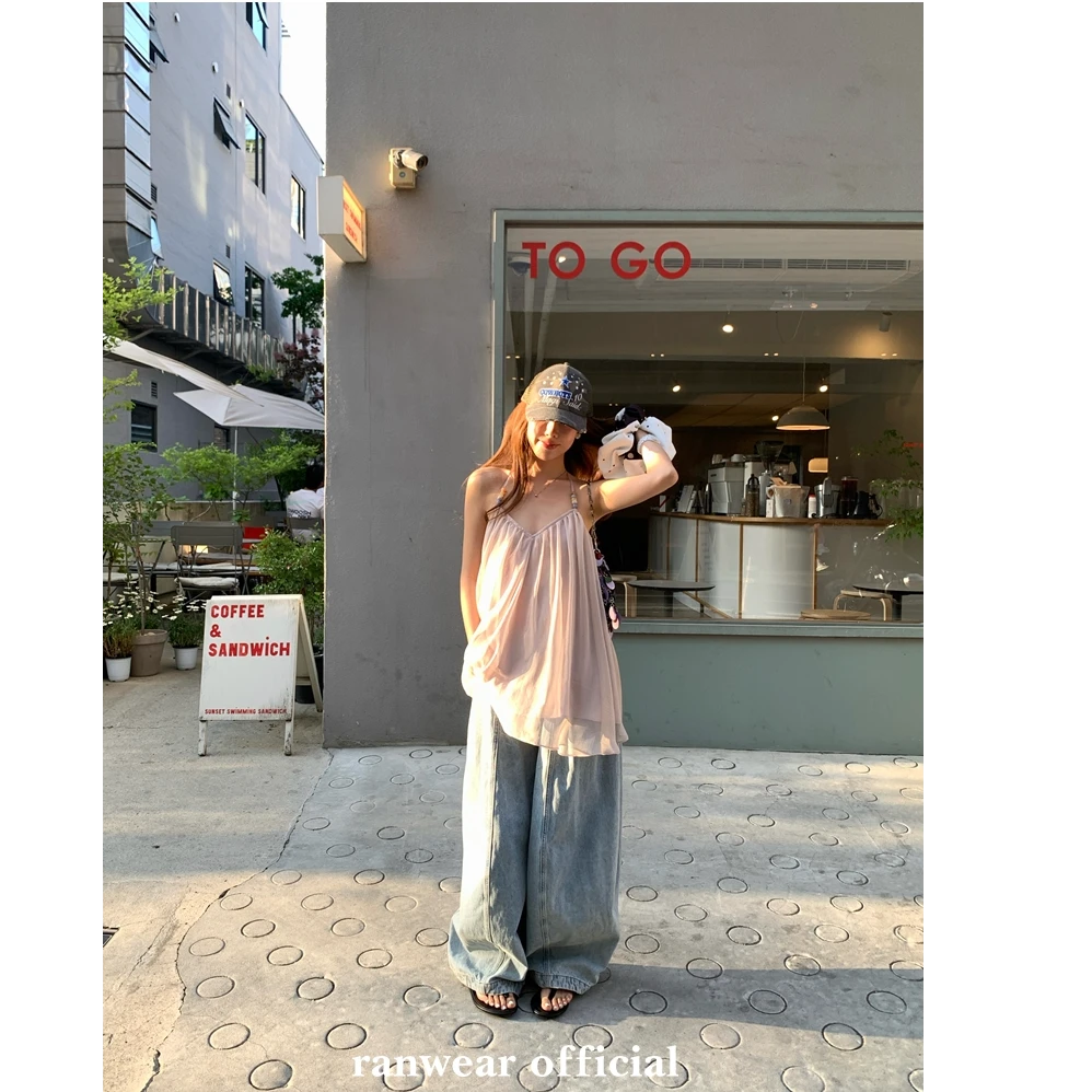 Ranwear买手店私服 不挑腿型复古水洗做旧弯刀廓形松弛阔腿牛仔裤