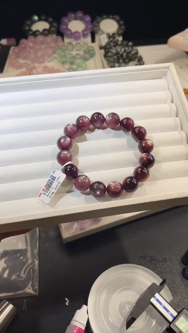 合成（培育）祖母绿未镶嵌手串多样性发一Q35紫锂云母14mm