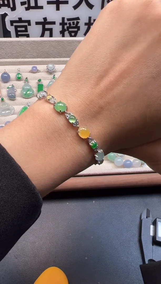 银S925镶嵌手链翡翠 缅甸珠宝严选