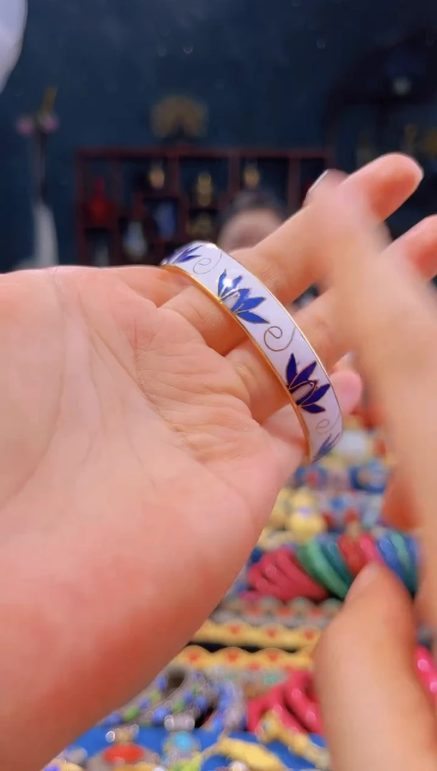 非遗 景泰蓝扁镯 白蓝61