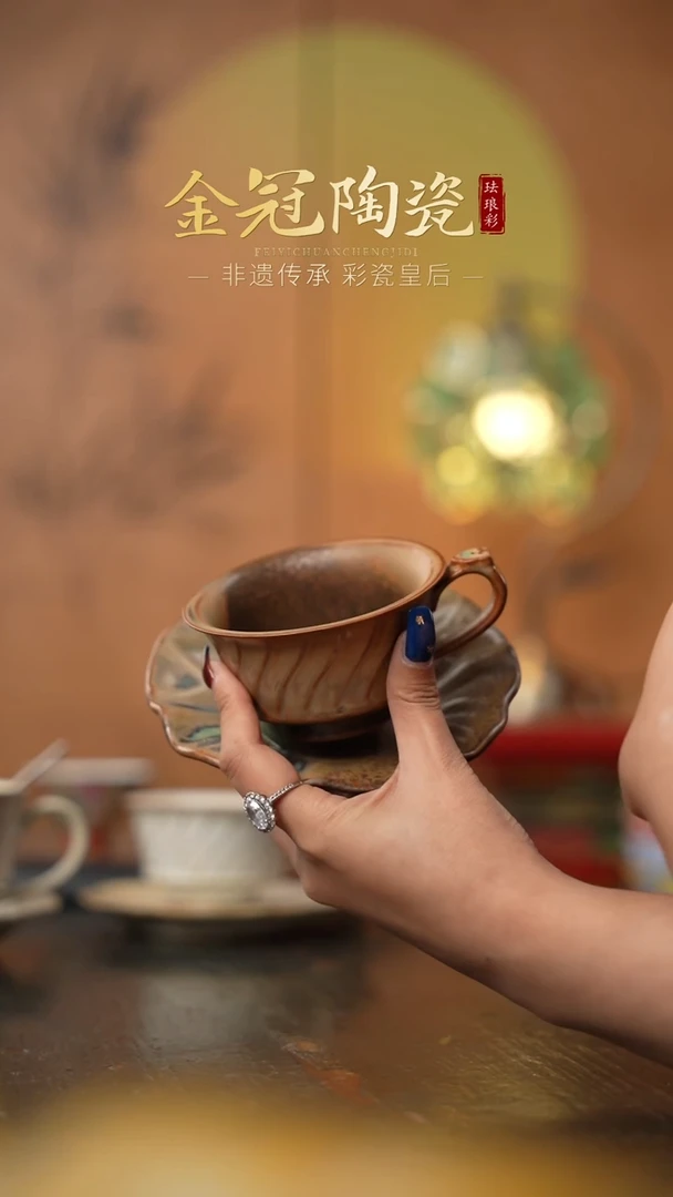 陶瓷落灰烧咖啡杯 一杯一碟 【巧克力色】