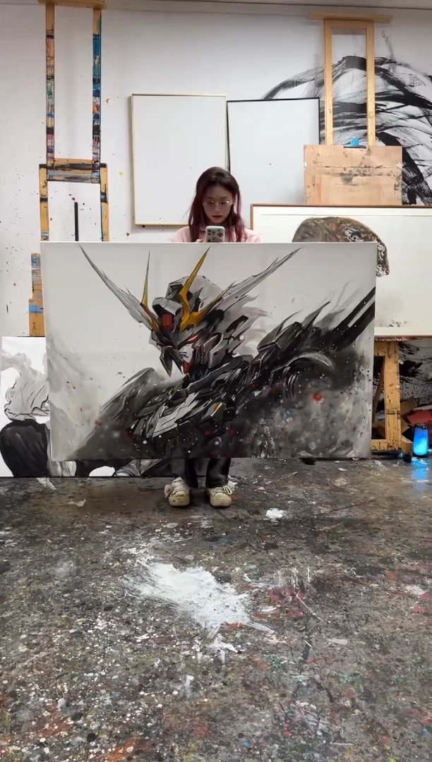 【闪购商品】丙烯画北北水墨高达加框