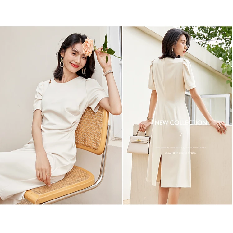 【OSA/欧莎】黑色显瘦赫本风小黑裙女夏季轻薄优雅连衣裙S123B13021